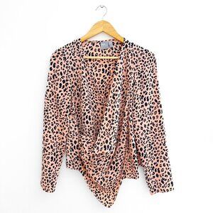 ASOS Leopard Animal Print Blouse Flowy Blush Pink Peach Dressy Going Out Top